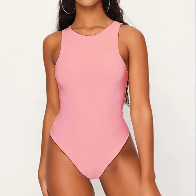 Sexy Solid Color Bikini | O-Neck One-Piece Swimsuit | Monokini Swimsuits | Women Beach Bikini | Beach Bathing Suits | Women Push Up Bikini
