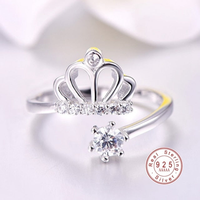 Anillo de princesa con personalidad de corona hueca de Plata de Ley 925 para mujer, anillos de aniversario de fiesta de circón AAA CZ, joyería