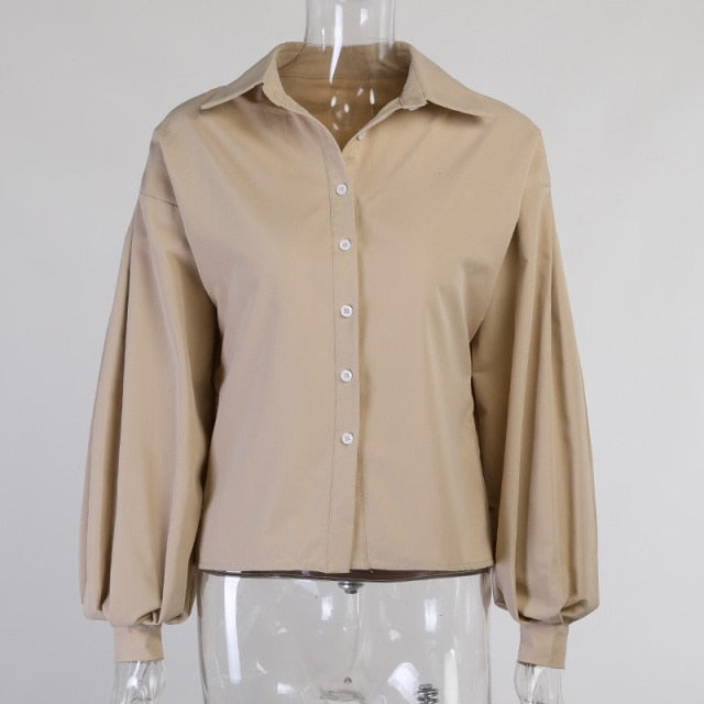 Frauen-Blusen-Shirt | Hemd mit Umlegekragen | Damen Bürobluse | Büro-Damen-Shirt | Damen Freizeithemd | Weibliches Laternen-Hülsen-Shirt