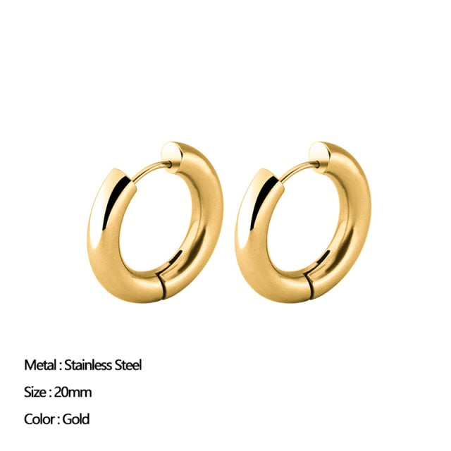 Hebilla de oreja clásica de acero inoxidable para mujer, pendientes de aro de círculo pequeño y grande de Color dorado, accesorios de joyería Punk Hip Hop