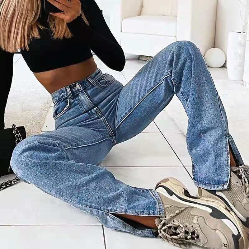 Frauen-Jeans | Blaue Jeanshose mit weitem Bein | Damen-Denim-Hosen | Jeans mit hoher Taille | Frauen Hosen | Lässige Jeans Jeans mit weitem Bein | Streetwear-Jeans