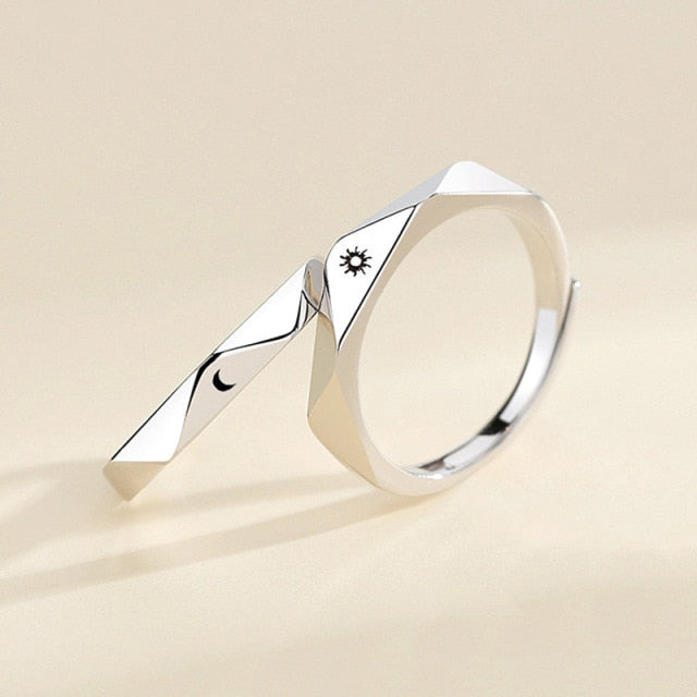 2 Stück Sonne Mond Liebhaber Paar Ringe Einfacher Öffnungsring für Paar Männer Frauen Hochzeit Verlobung Versprechen Valentinstag Schmuck