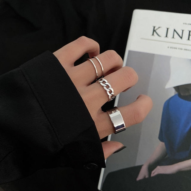 Anillos minimalistas para mujer | Juego de anillos de 7 piezas | Juego de anillos geométricos | Juego de anillos ajustables | Anillo de promesa | Anillos de boda de compromiso de puño abierto 