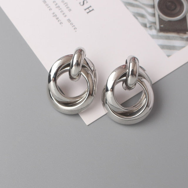 Metal Women Drop Earrings Hollow Geometric Dangle Earrings for Girls Punk Round Earrings Brincos Gift
