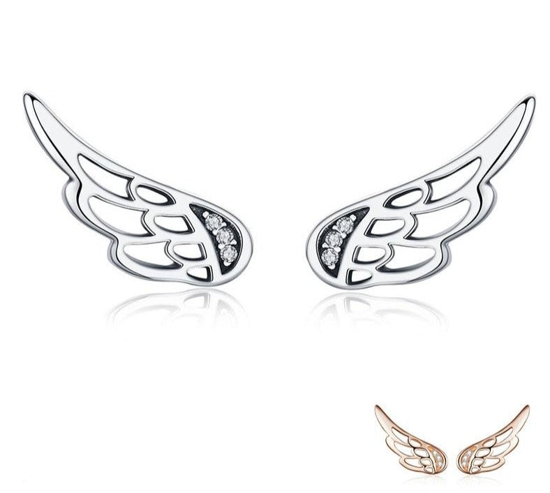 Sterling silver Women Earrings | Angel Wings Studs | Fairy Wings climber Earrings | Feather Earrings | Angel wings earrings | Feather studs