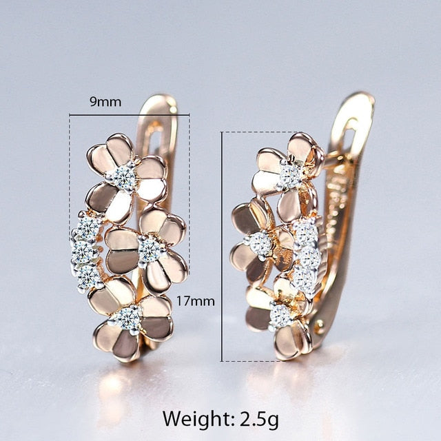 Vintage Cut Out Flower Square Drop Earrings Natural Cubic Zircon Stone for Women 585 Rose White Gold Stud Earring