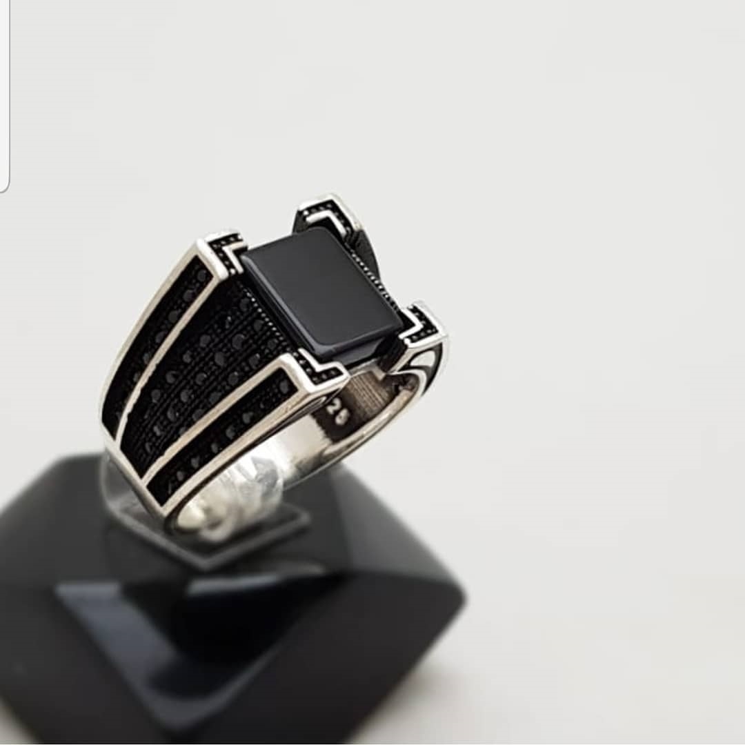 Natürlicher schwarzer Onyx-Diamantring | Verlobungsringe aus 925er Sterlingsilber | Punk Biker Party Hochzeitsschmuck | Größe 7-13 Ring