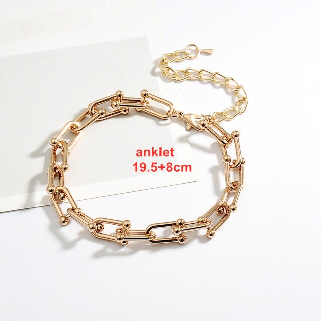 Gold Color Personality Chains Jewelry Set Unique Punk Statement Chains Necklace Bracelet Earring For Women