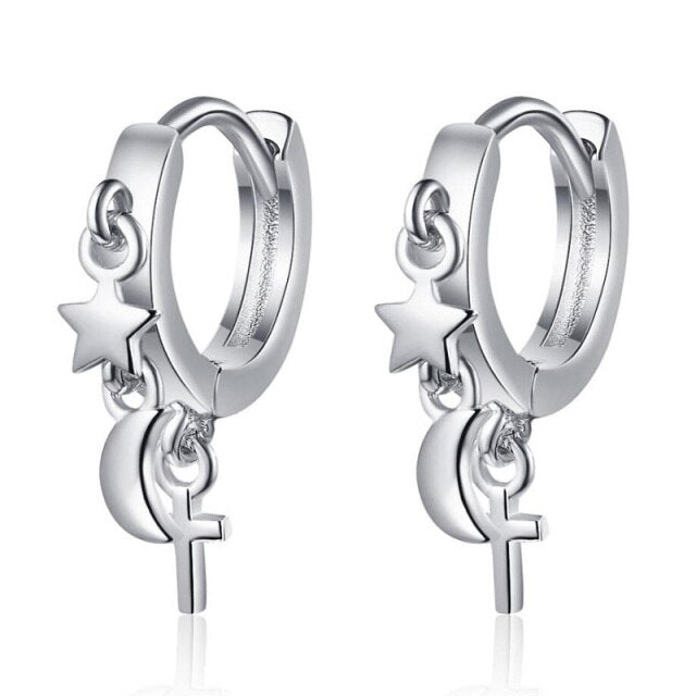 Mode Dame Schmuck Gold/Silber Farbe Ohrringe Für Frauen Kreative Stern Mond Kreuz Ohr Hoop Mädchen Geburtstagsfeier Geschenke