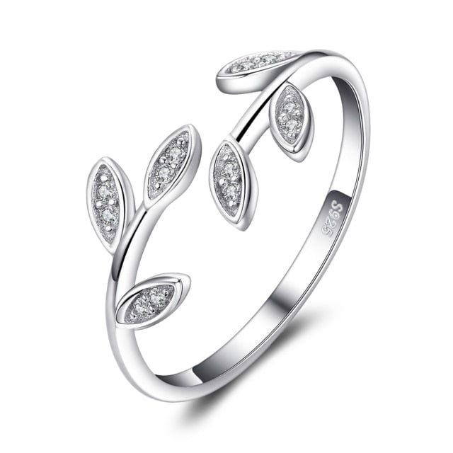 Olivenblattringe | Daumenband Ringe | Zirkonia-Ring | Beliebte Damenringe | Offene Ringe | Verstellbarer Ring | Sterlingsilber-Blätter-Ring
