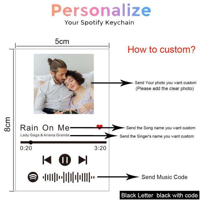 Personalized Acrylic Spotify Scan Code Music Keychain | Song Singer Name Album Cover Plaque Keyring | Women Men Custom Photo Gifts