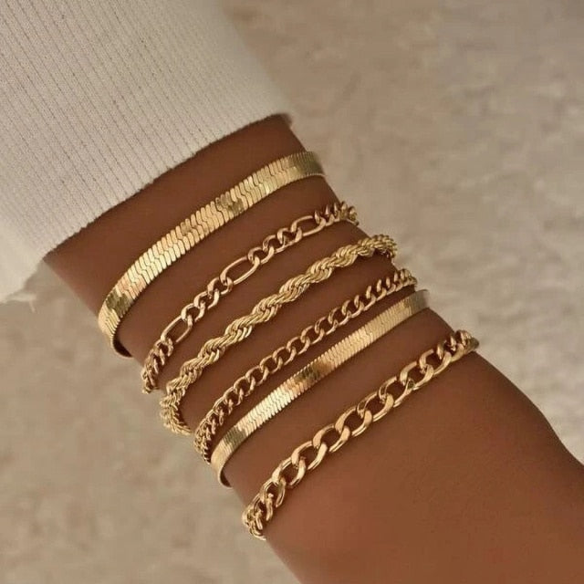 Multilevel Beach Handmade Geometric Rope Chain Combination Bracelet Summer Boho Gold Multi-style Punk Snake Chain Jewelry