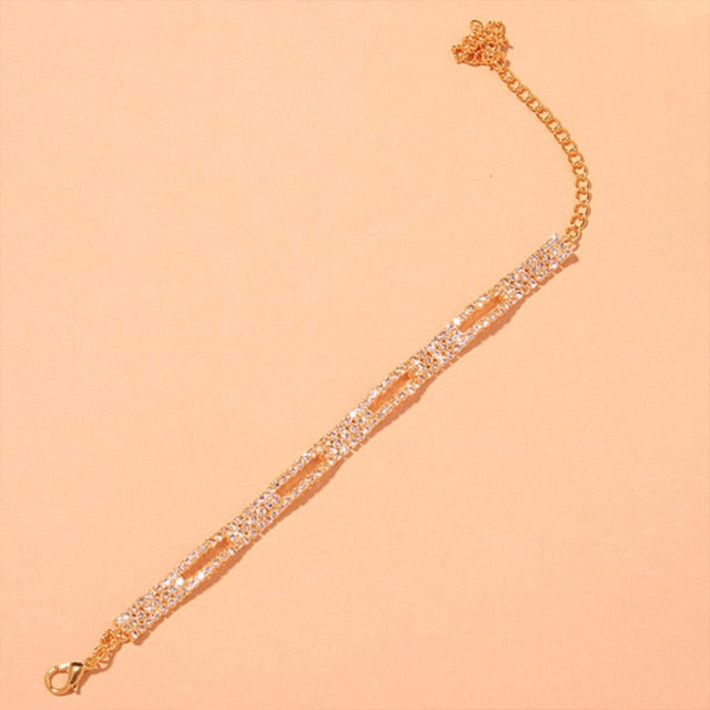 Summer Beach Rhinestone Hollow Anklet Chain for Women Crystal Simple Anklet Bracelet Foot Leg Chain Jewelry