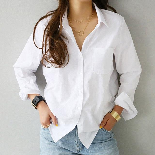 Women White Blouse | Turn-Down Collar Shirt | Women White Shirt | Office Shirt | Women Casual Shirt | Long Sleeve Shirt | Women Formal Shirt