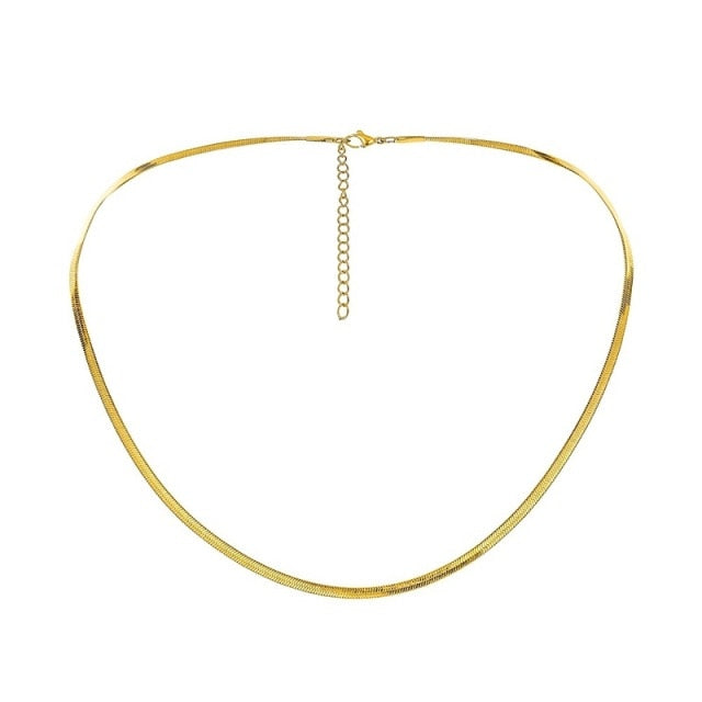 18K Gold Plated Stainless Steel Herringbone Chain Necklace For Women Soft Flat Snake Chain Choker Necklace Jewelry