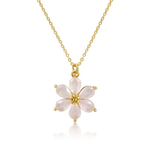 Korean Color Six-petal Flower Clavicle Chain For Women 18K Gold Color-preserving Jewelry Necklace   Trend