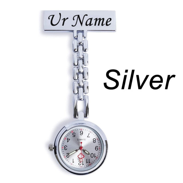 Personalizado Personalizado Grabado con Su Nombre | Broche de solapa de acero inoxidable | llavero de oro rosa | reloj de enfermera