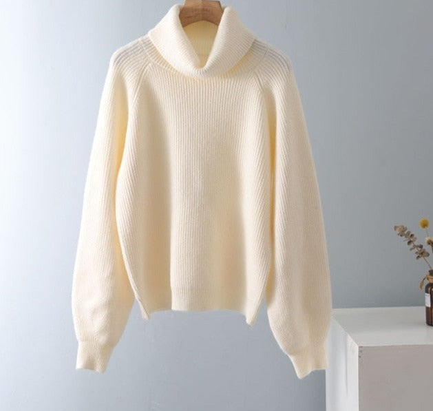 Suéteres gruesos de lana de gran tamaño para mujer, suéter de invierno con mangas abullonadas, jerséis sueltos para mujer, suéter básico cálido, jersey