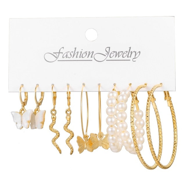 Women's Earrings Set Pearl Earrings For Women Bohemian  Jewelry Geometric Crystal Heart Stud Earrings