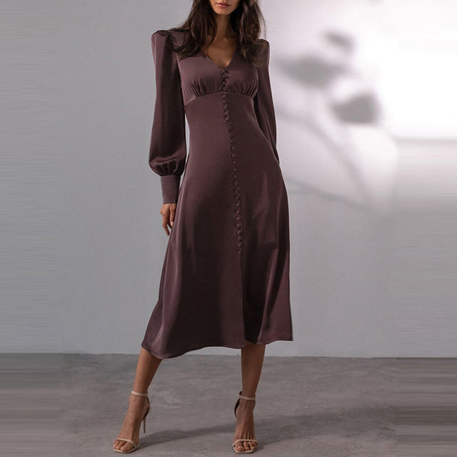 Satin Dress Women Slit High Waist Long Bandage Vestido Female Casual Long Sleeve Solid Maxi Dress