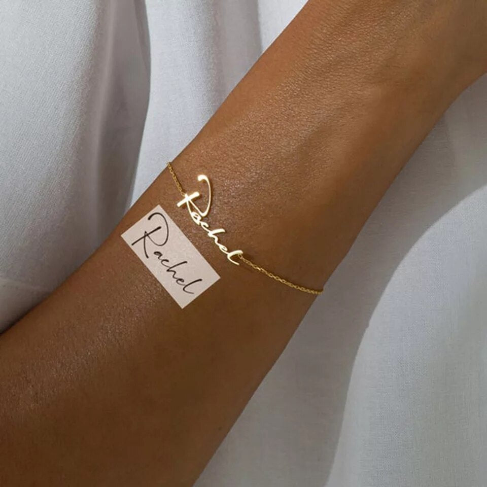 Personalisierte Handschrift Namensarmbänder | Armband mit benutzerdefiniertem Namen für Frauen | Art Signatur Namensschild Armband | Schmuck aus Edelstahl