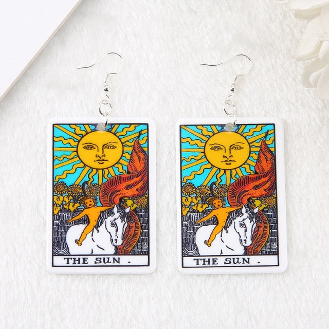 1Pair 57*37mm Drop Earring Big Size Tarot Deck Card  Sun Moon Star And The Lovers Divination Card Jewelry Gift