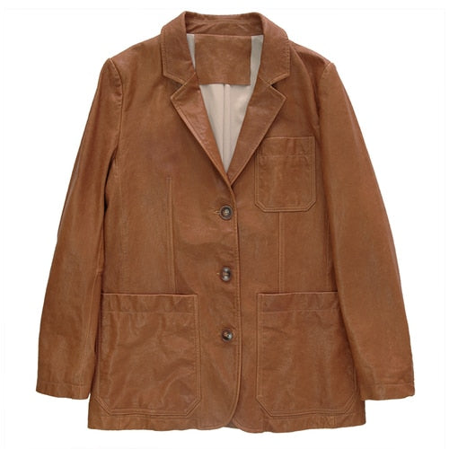 Real Genuine Leather Jacket Women  Vintage 100% Sheepskin Coat Female Blazer Trench Coats Women Clothing