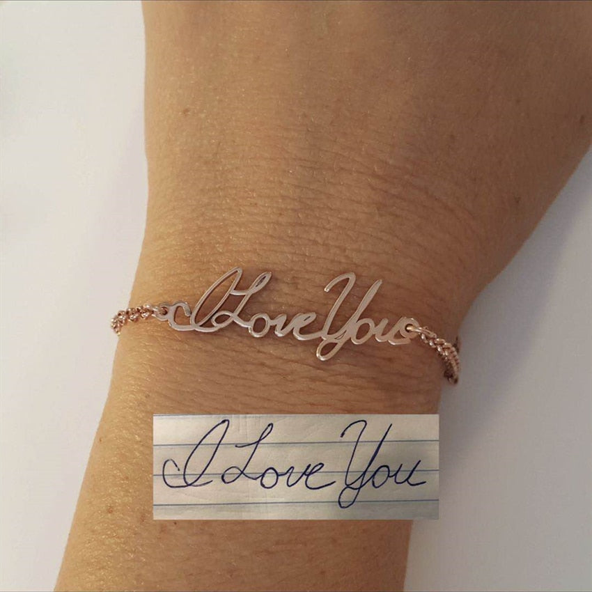 Actual Signature Name Bracelet | Custom Jewelry | Stainless Steel Handwriting | Nameplate Bracelet | Handmade Gifts