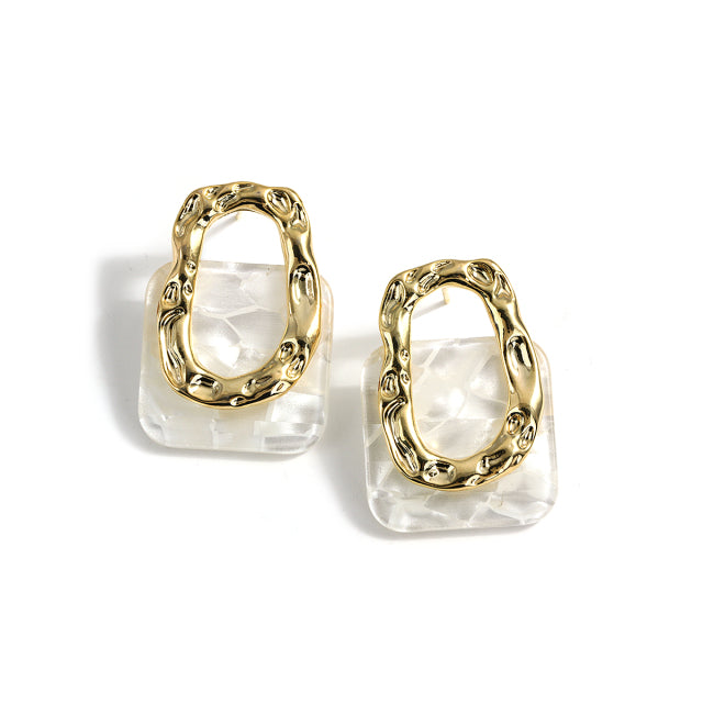 Korea Acrylic Resin Geometric Square Hanging Stud  Earrings  Hollow Metal Trendy Earrings Jewelry Gift