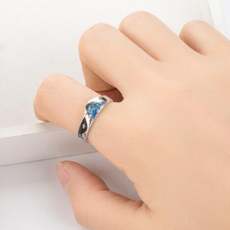 Sole Memory Flying Bird Fish Couple Sweet Romantic Love 925 Sterling Silver Female Resizable Opening Rings