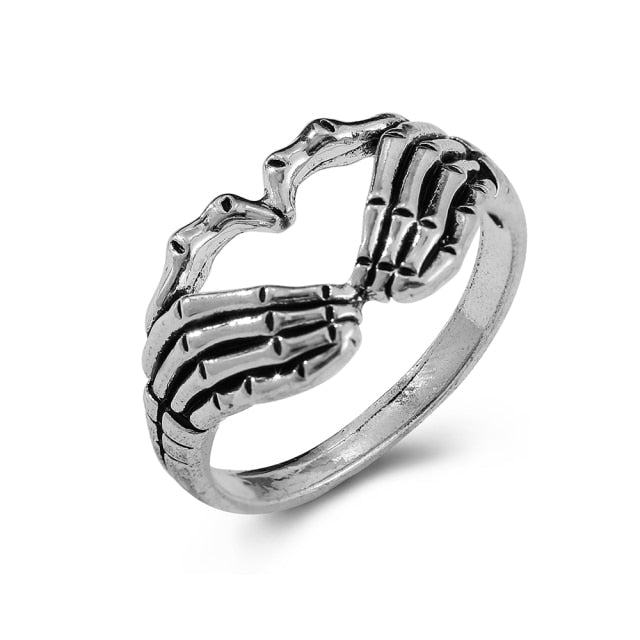 Vintage Silver Plated Angel Wings Ring for Womens Gothic Punk Steampunk Heart Butterfly Skull Ring Sets Party Jewelry