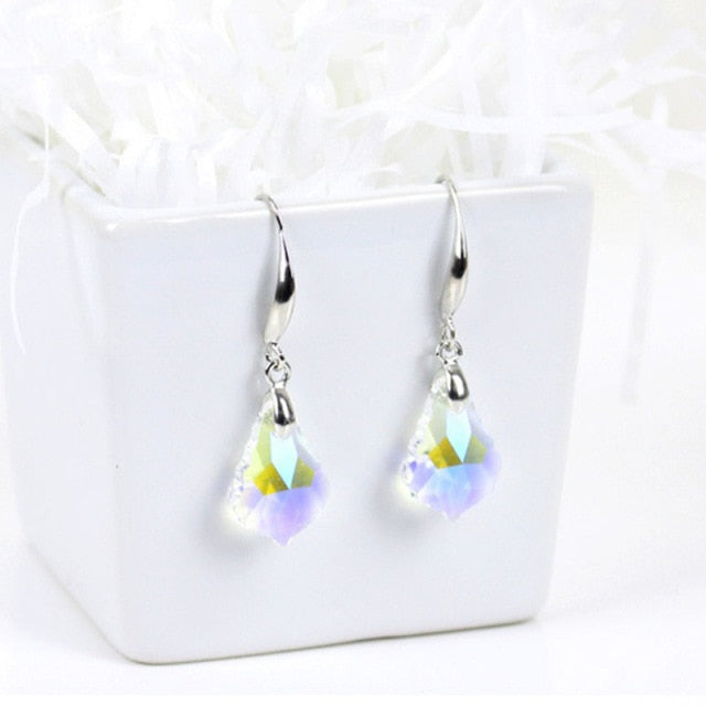Female Rainbow Water Drop Earrings Boho Silver Color Zircon Stone Earrings Crystal Long Dangle Earrings For Women / Girls