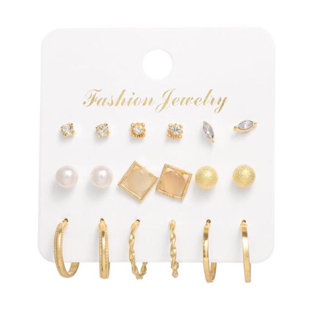 Women's Earrings Set Pearl Earrings For Women Bohemian  Jewelry Geometric Crystal Heart Stud Earrings