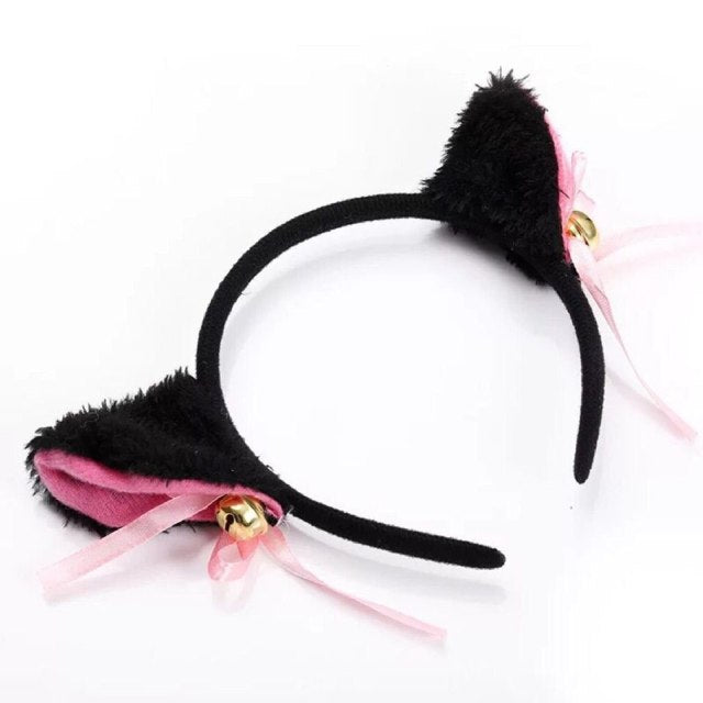 Hermosa mascarada Halloween orejas de gato Cosplay oreja de gato Anime fiesta disfraz pajarita campana sombrero diadema Anime