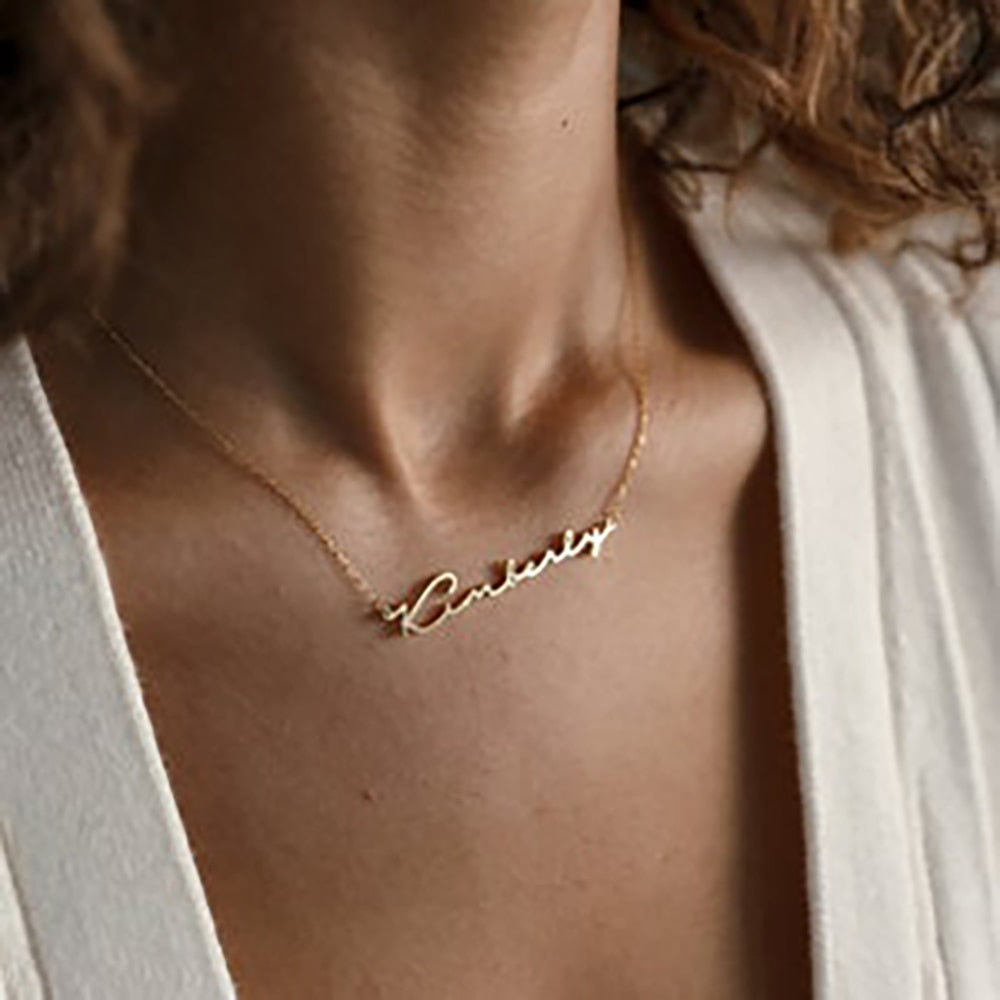 Collar de oro con nombre personalizado, collar clásico de acero inoxidable personalizado para mujer, cadena, collar con colgante de moda para regalo de niña