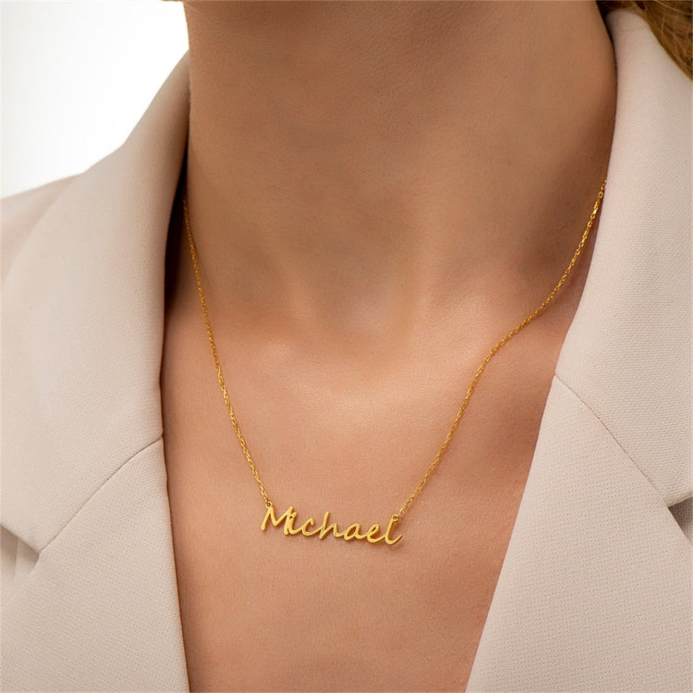 Customized Name Necklace Stainless Steel Charm Choker Personalized Letter Pendant For Women&#39;s Gifts