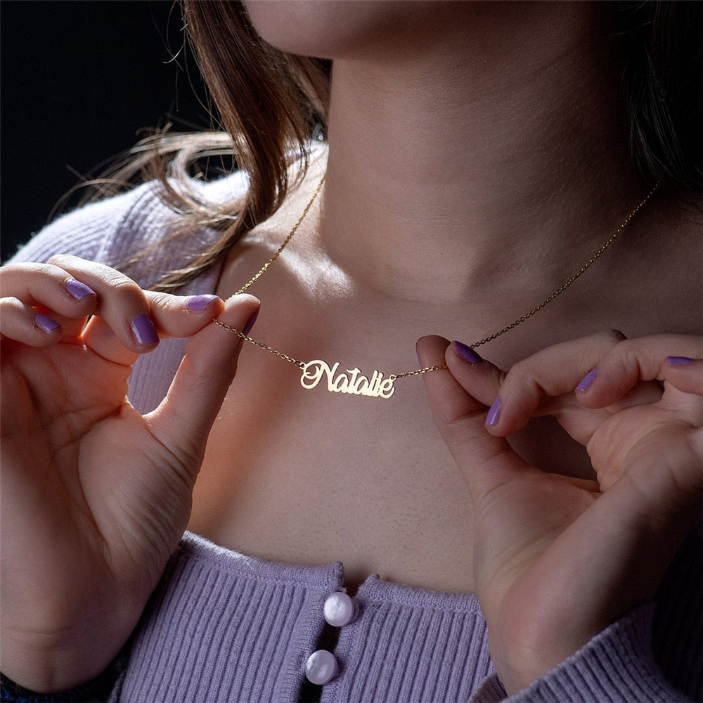 Collar de oro con nombre personalizado para mujer, Gargantilla con letras de personalidad, collar de acero inoxidable personalizado, regalo para niñas