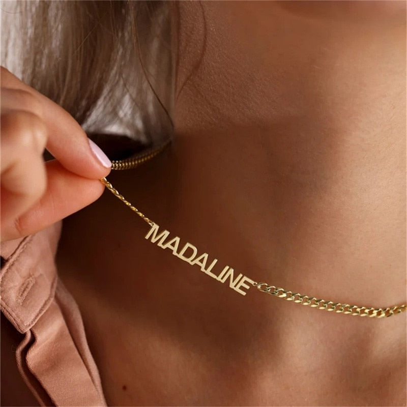 Collar personalizado con nombre personalizado, collar de cadena cubana de acero inoxidable, joyería para mujer, regalo de San Valentín