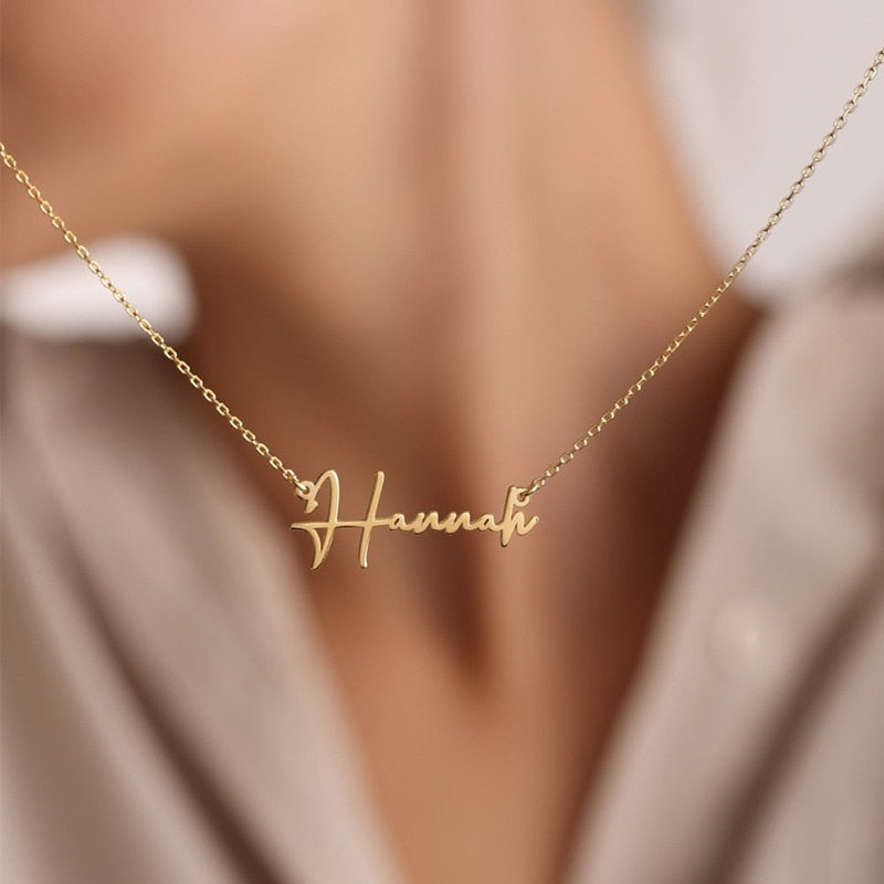 Collar con nombre de oro personalizado para mujer, collar de cadena de acero inoxidable, collar con colgante de letra personalizado para regalo de niña