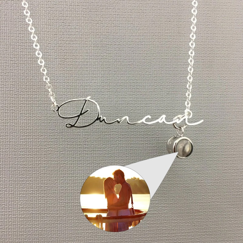 Custom Necklace With Picture Personalized Handwritten Name Nameplate Necklace Projection Photo Necklace Valentines Day Gift