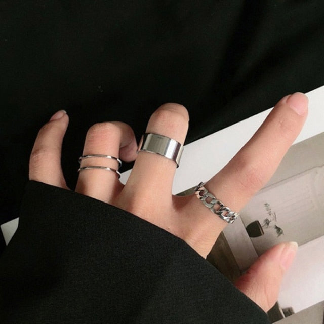 Punk Metal Geometry Circular Punk Rings Set Opening Index Finger Accessories Buckle Joint Tail Ring for Women Jewelry Gifts