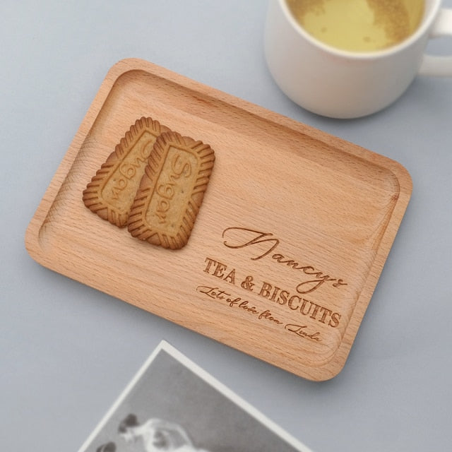 Personalised Tea Biscuit Board Custom Drinks Coaster Coffee and Cake Tray Serving Board Gift For Dad Wedding Favors Wood Dish