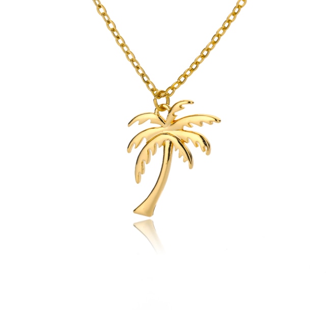Coconut Palm Tree Necklace For Women Dainty Gold Stainless Steel Palm Necklace Bohomian Jewelry Summer Ocean Beach Accessories