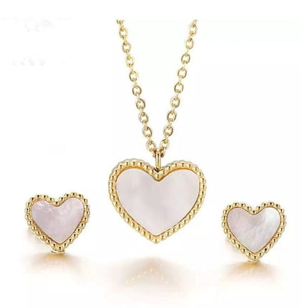 Shell Heart Necklaces Earrings Sets For Women Stainless Steel Gold Heart Earring Lover Choker Summer Boho Jewelry Set Gift Femme
