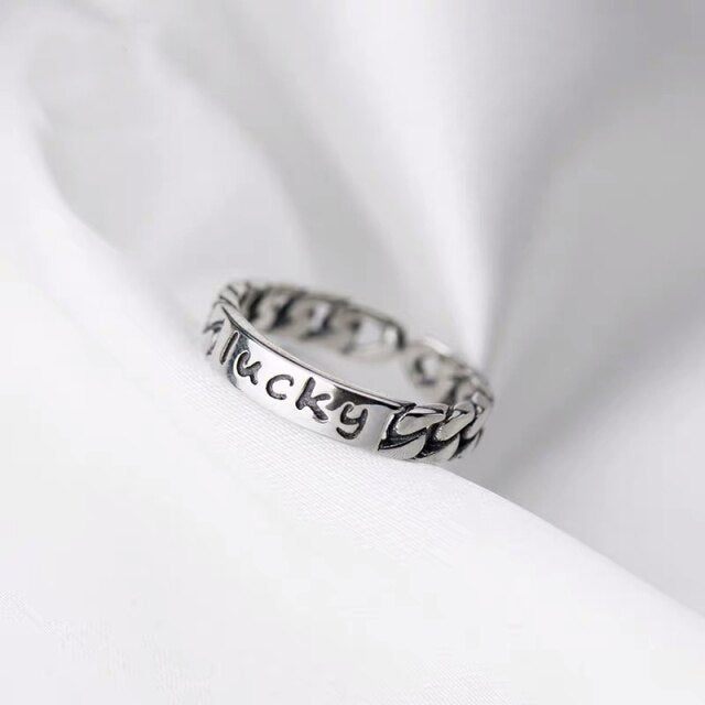 Real 925 Sterling Silver Vintage Chain Lucky Adjustable Ring Custom Name For  Women Party Fine Jewelry Accessories Gift