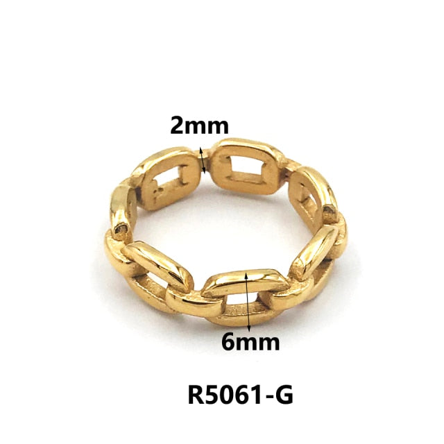 High Grade 18 K 316L Stainless Steel with Gold Color Tarnish Free Croissant Chunky Gold Rings for Women Ladies Vintage Ring