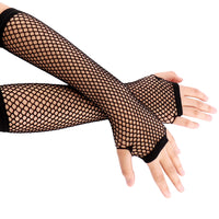 1 par de guantes largos sin dedos de red de neón para mujer