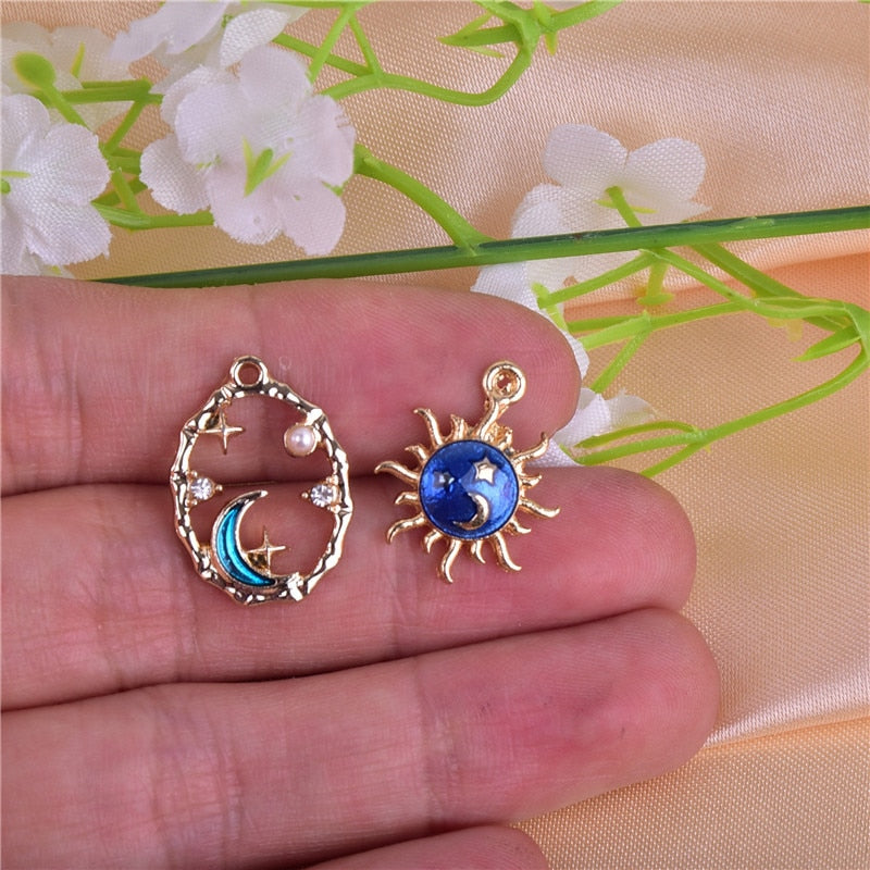 10pcs Sun Moon Star pearl Metal Enamel Charms for Earring  Bracelet DIY Jewelry  Making