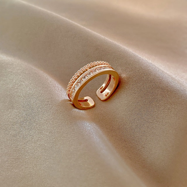 2022 neue Koreanische Vertraglich Mode Öffnung Ringe Süße Frauen Glänzende Kristall Double Party Geometrische Trend Einstellbare Ringe Schmuck