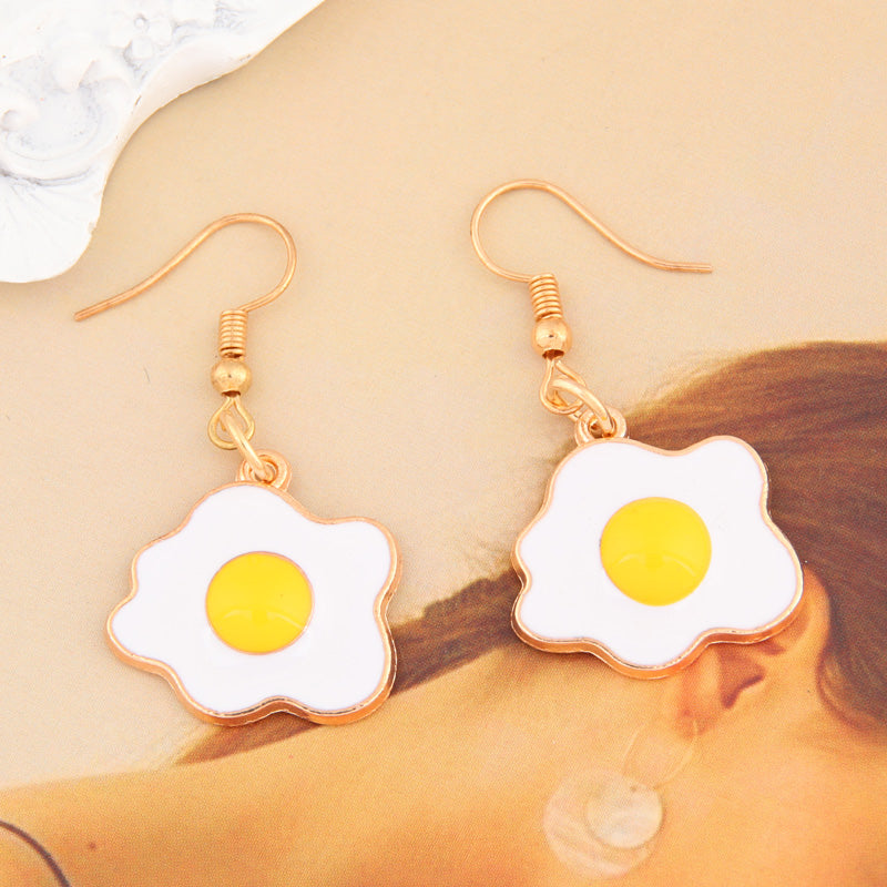 1pair Fried Egg Earrings Enamel Egg Earrings Kitch Fun Earrings  Ear Wires Hooks Gift For Cook Chef Food Earrings